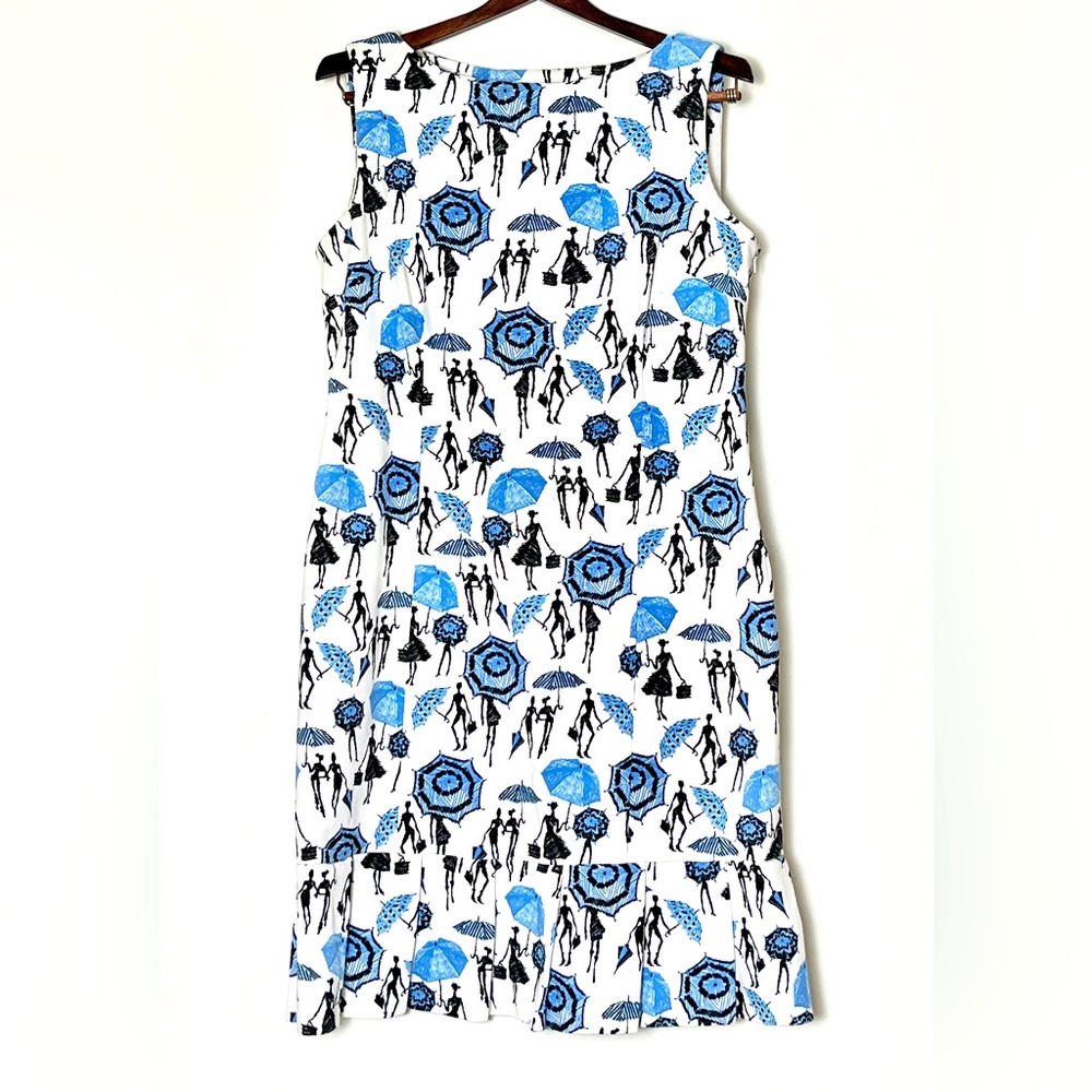 Parisian Print Sundress Women’s 14 Sleeveless Ruffle Hem Romantic Chic Girly